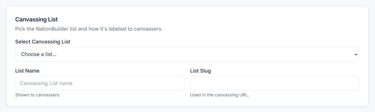 Creating a canvassing list from the dashboard