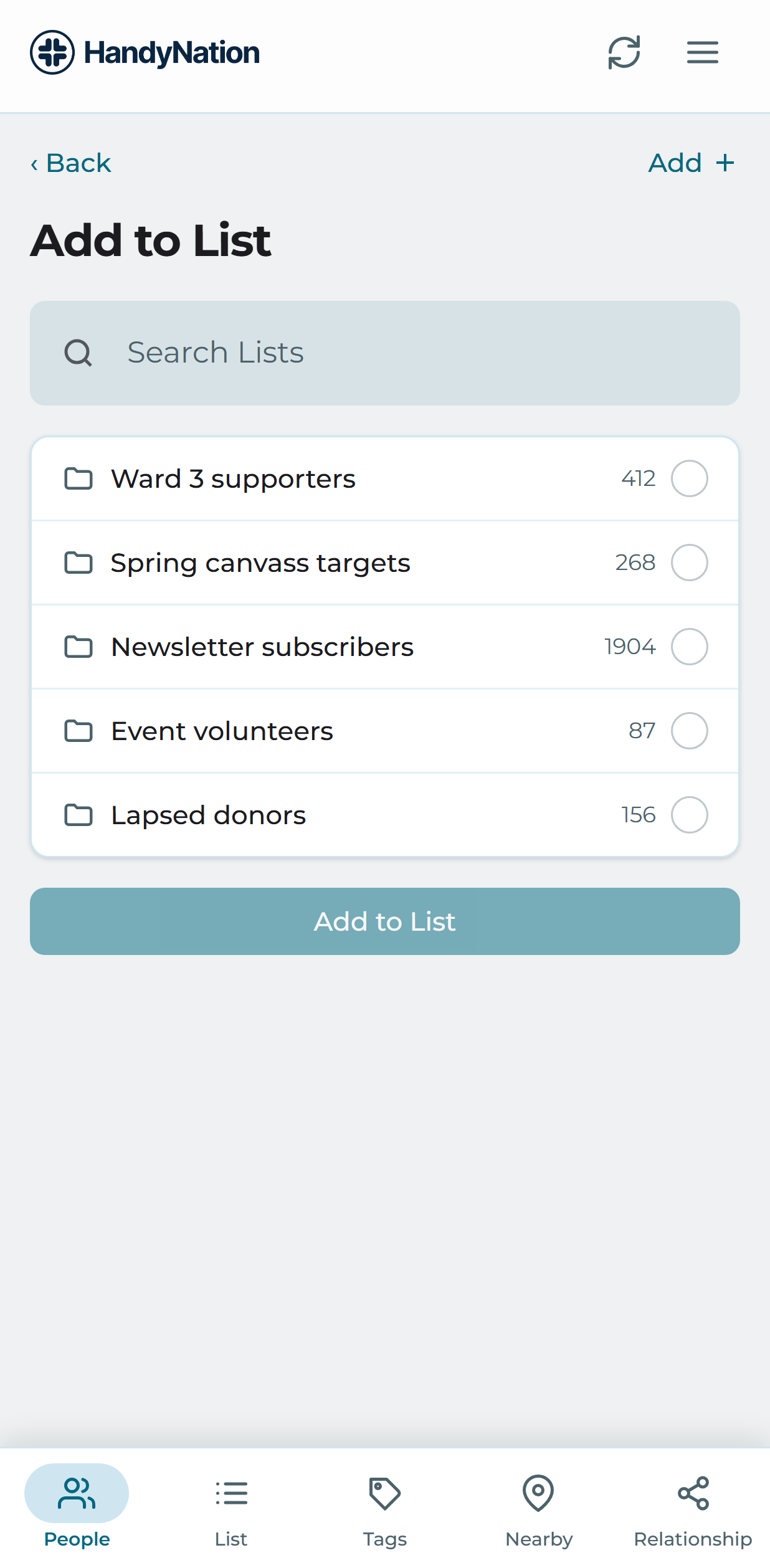 Adding a person to lists