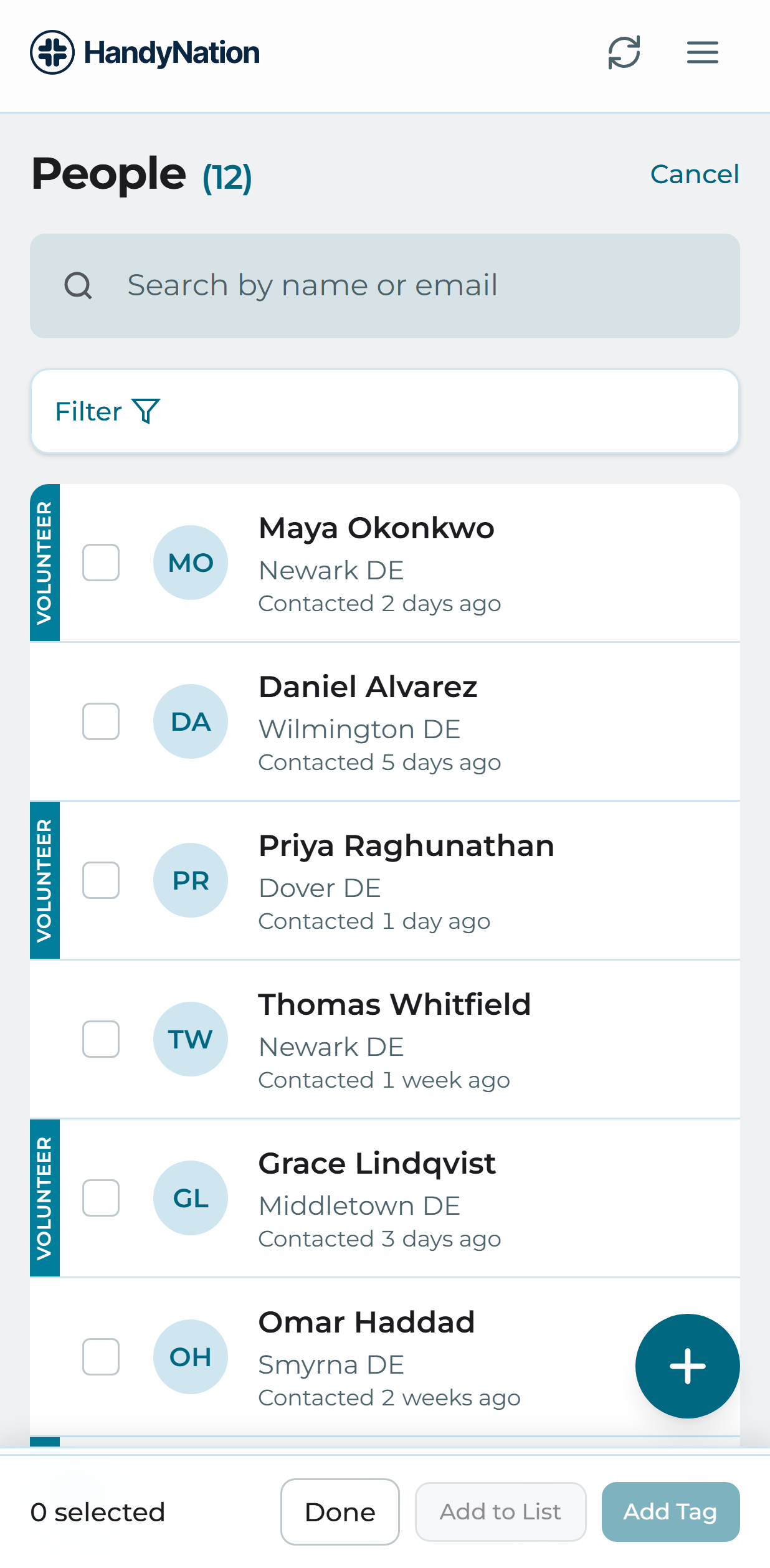Selecting several people at once