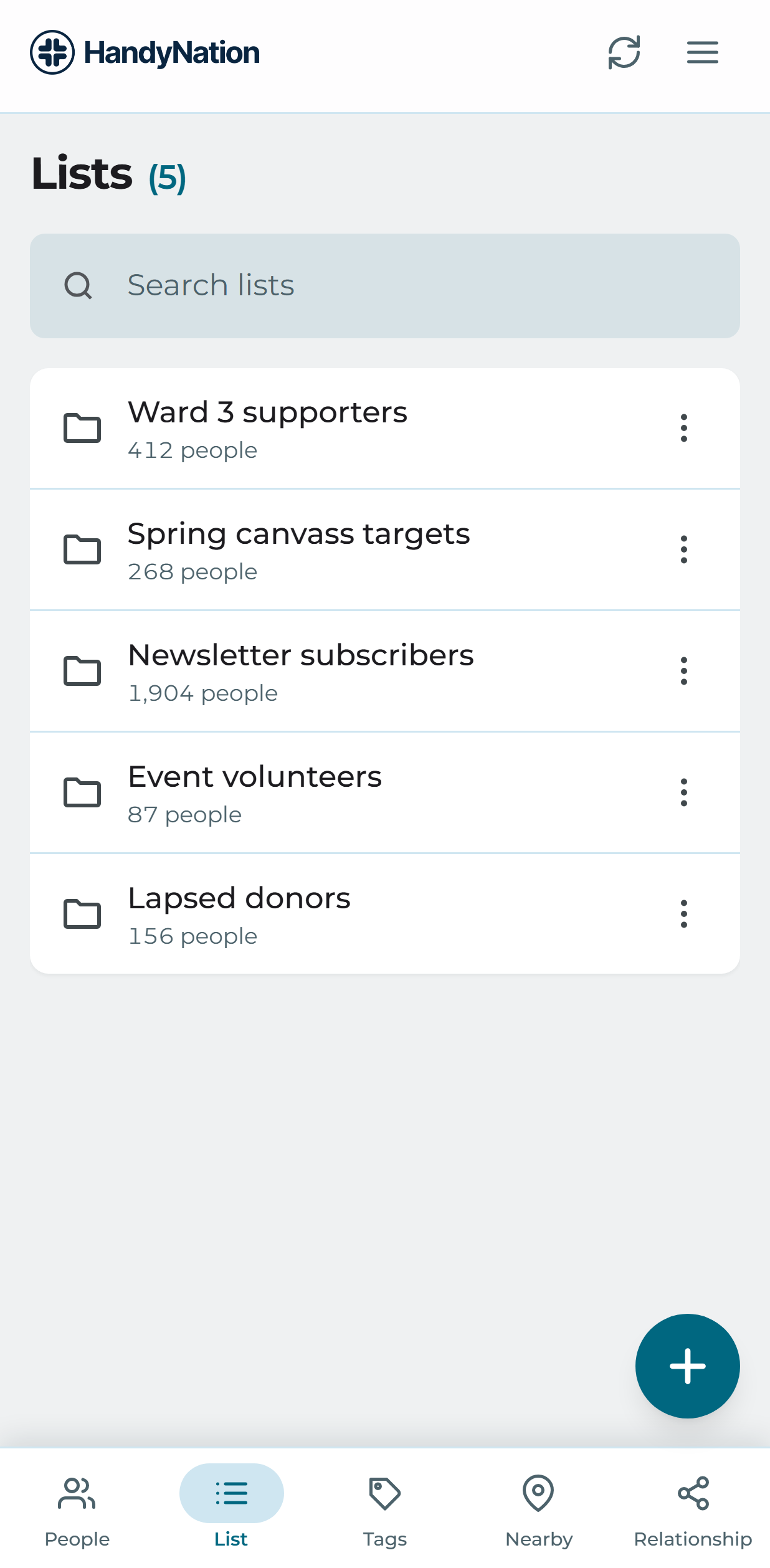 The Lists tab