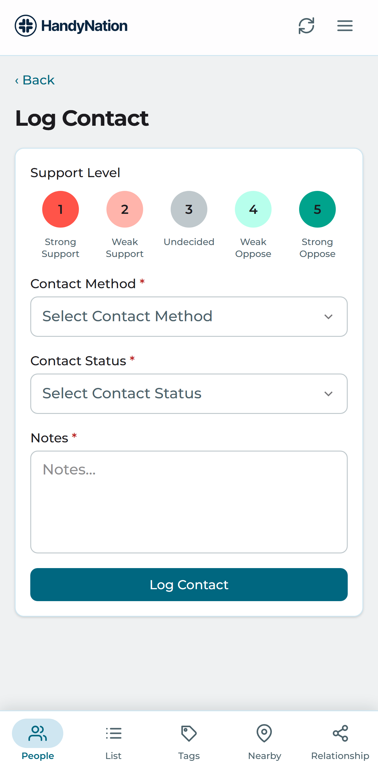 The log contact form