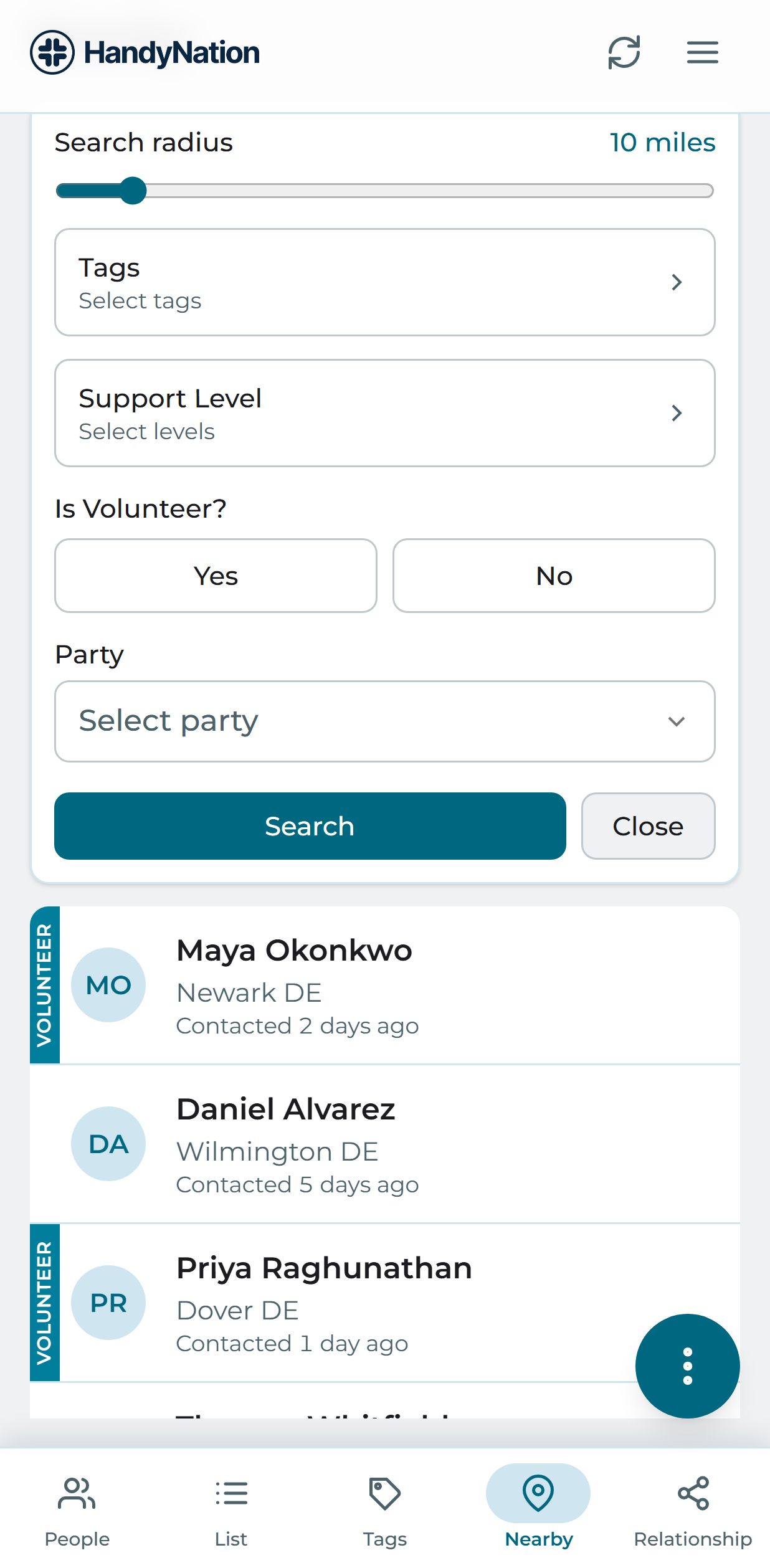 A filtered nearby result