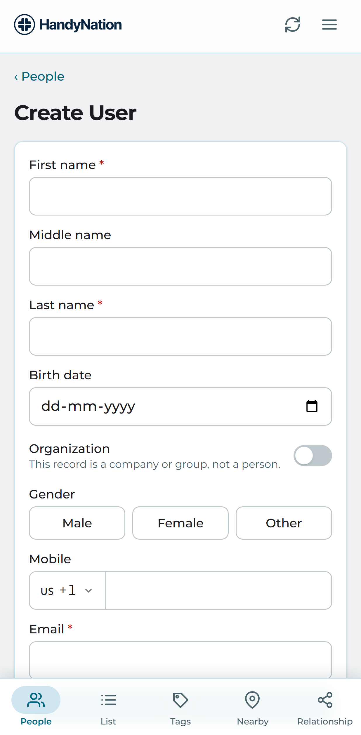 The new person form