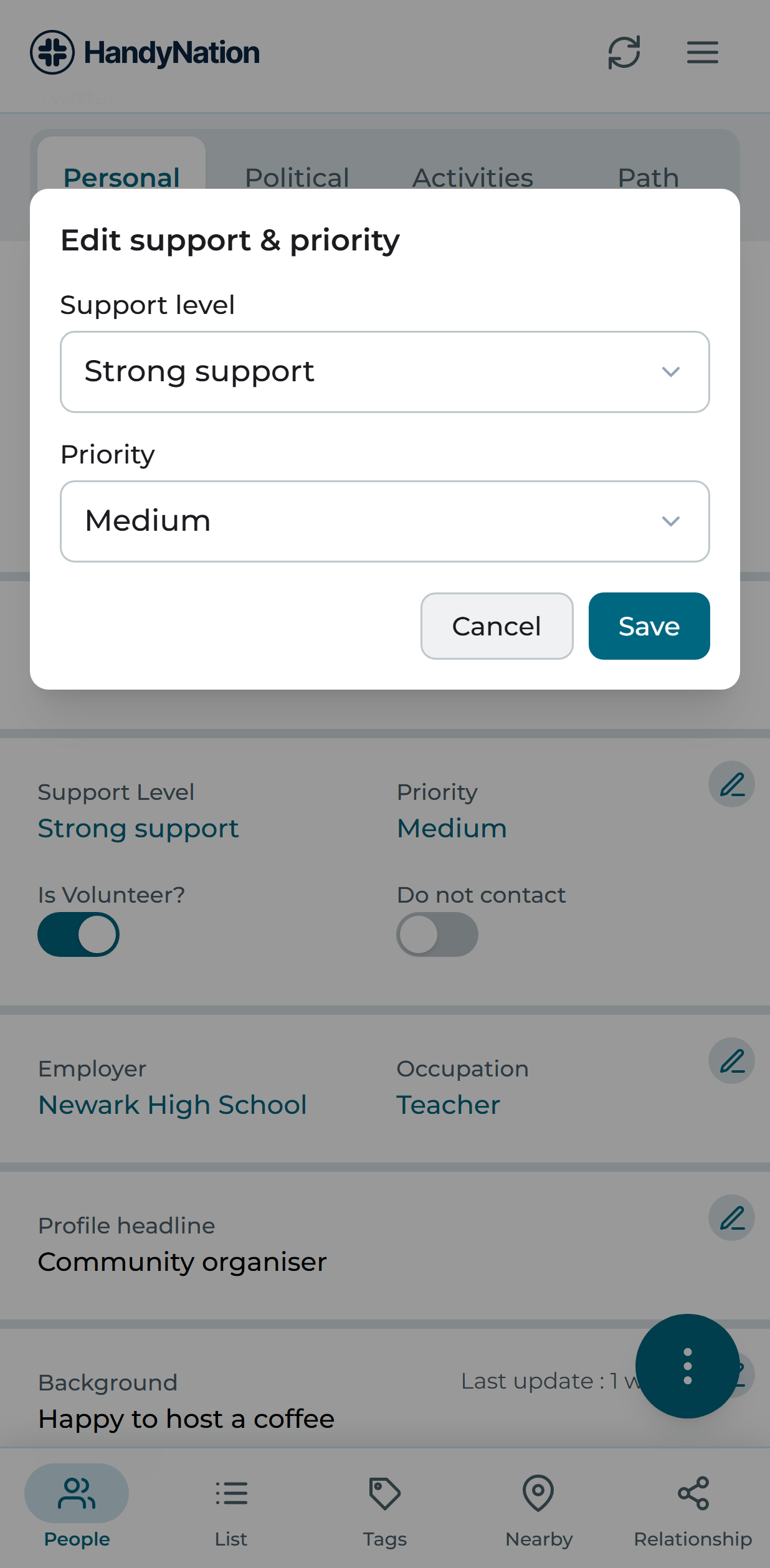 Editing one section of a profile