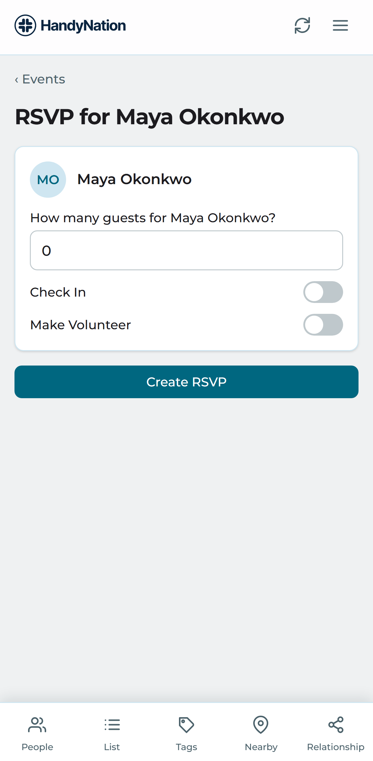 Creating an RSVP from a profile