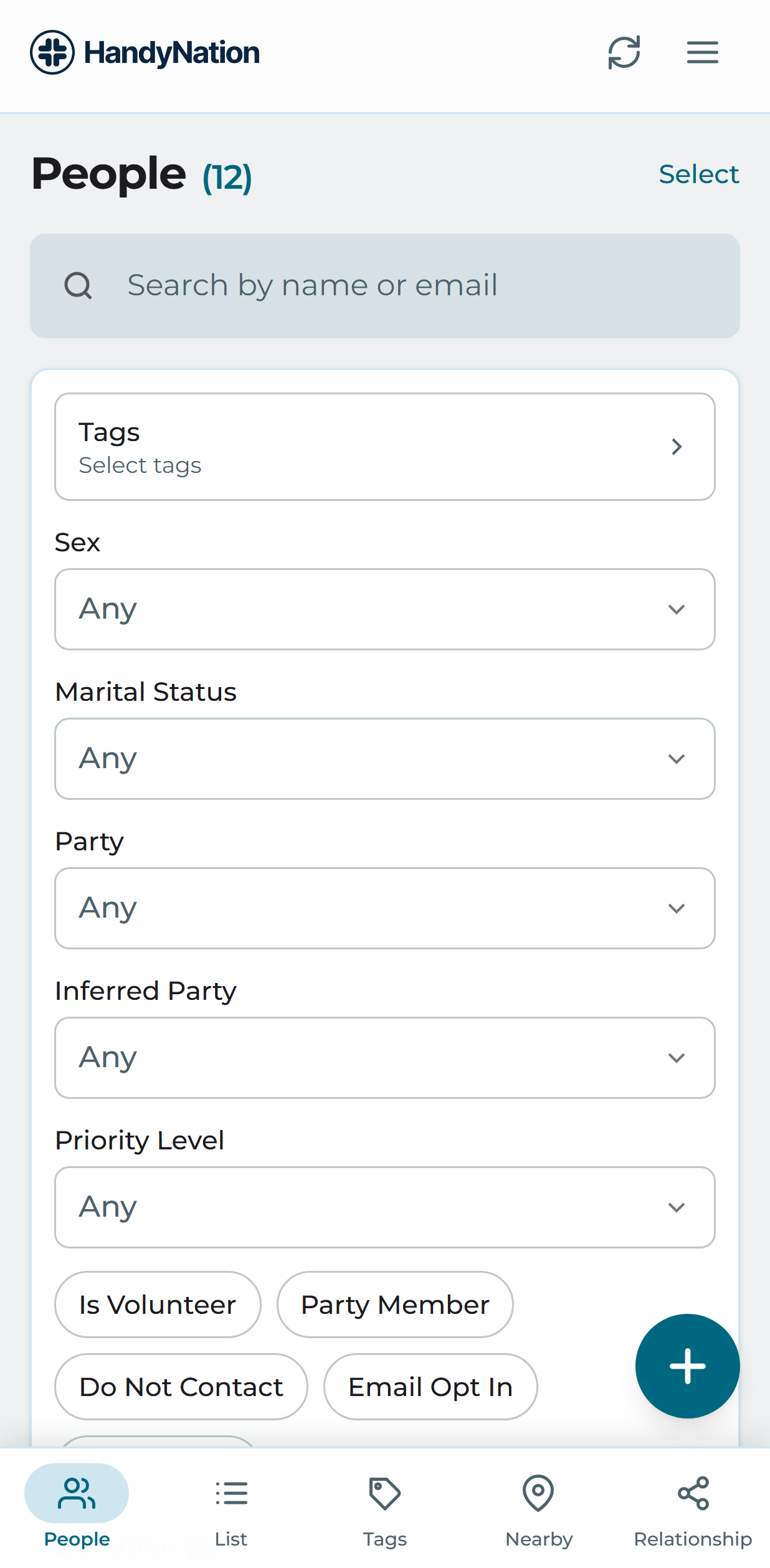 The advanced search filters