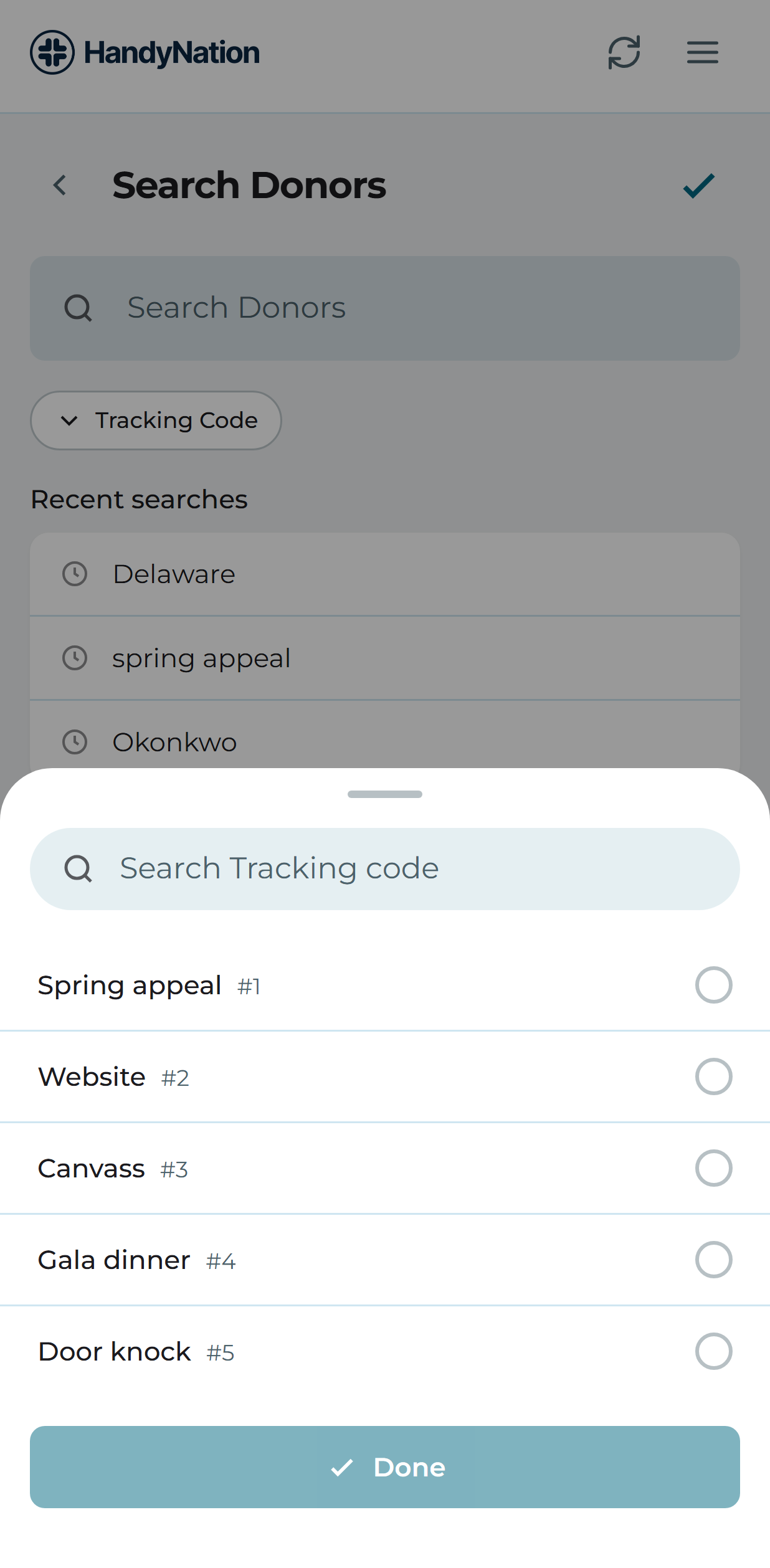 Filtering donors by tracking code