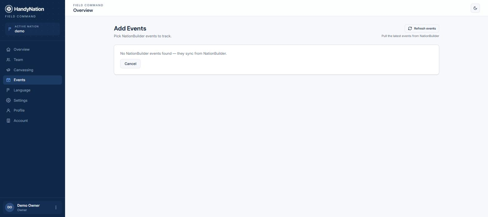 Adding an event in the dashboard