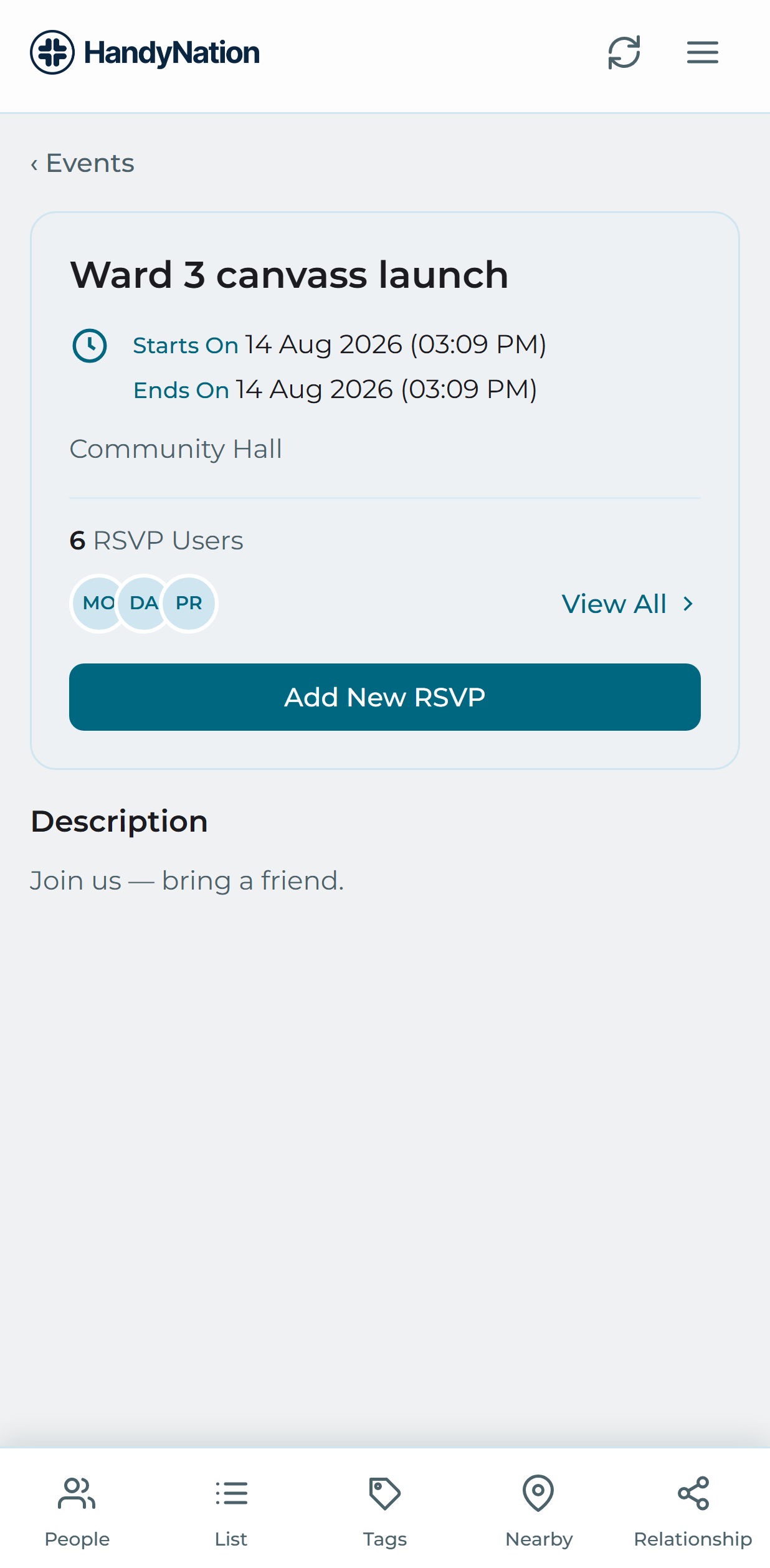 An event detail screen