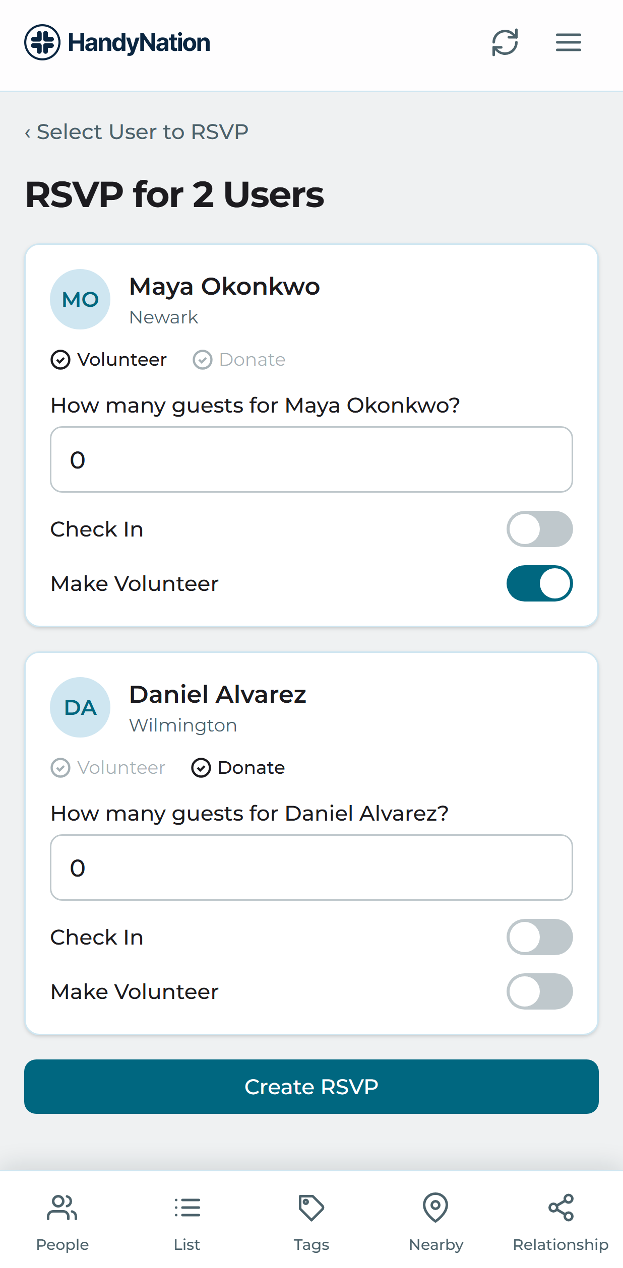 The RSVP form