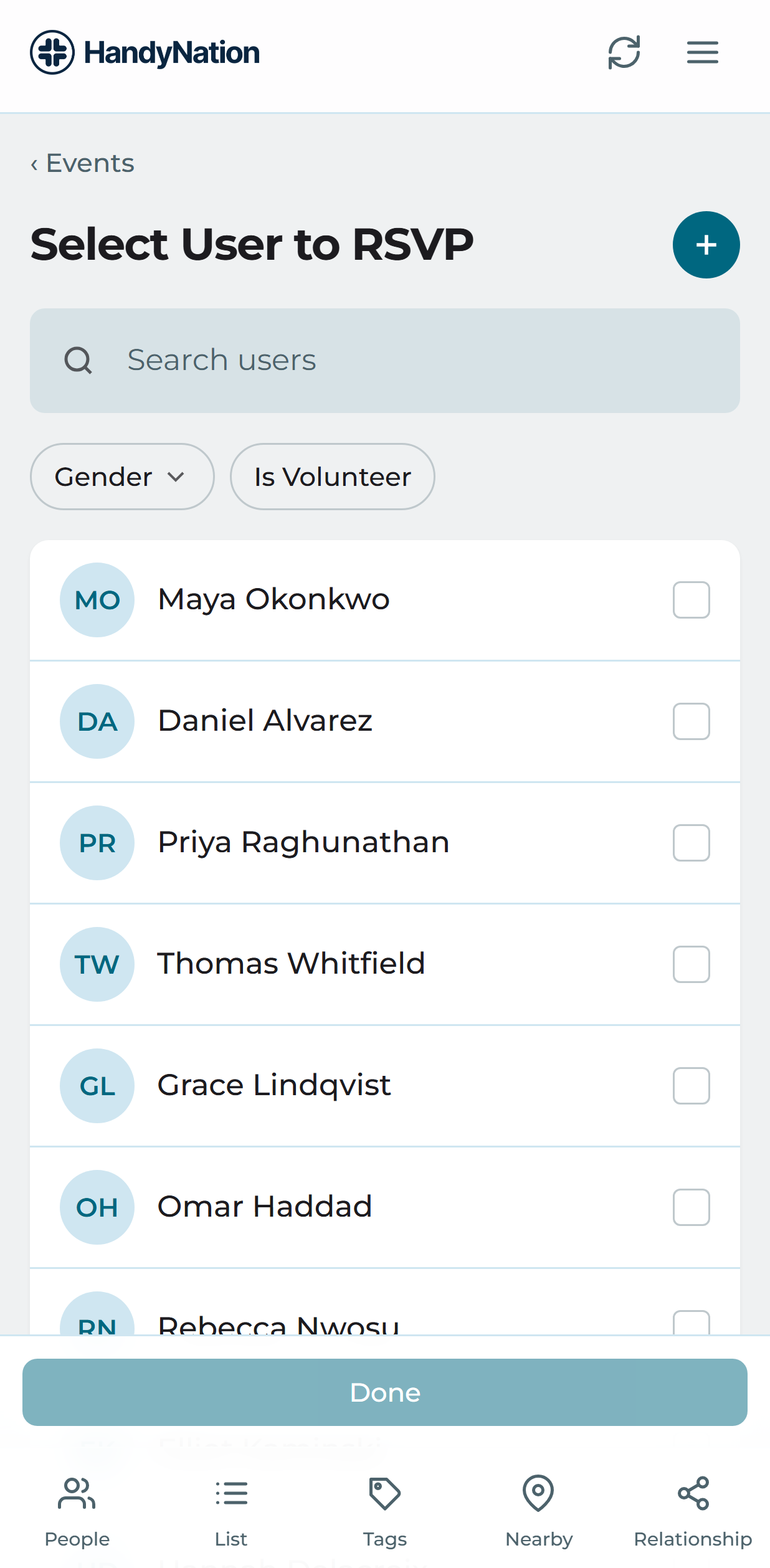 Choosing people to RSVP