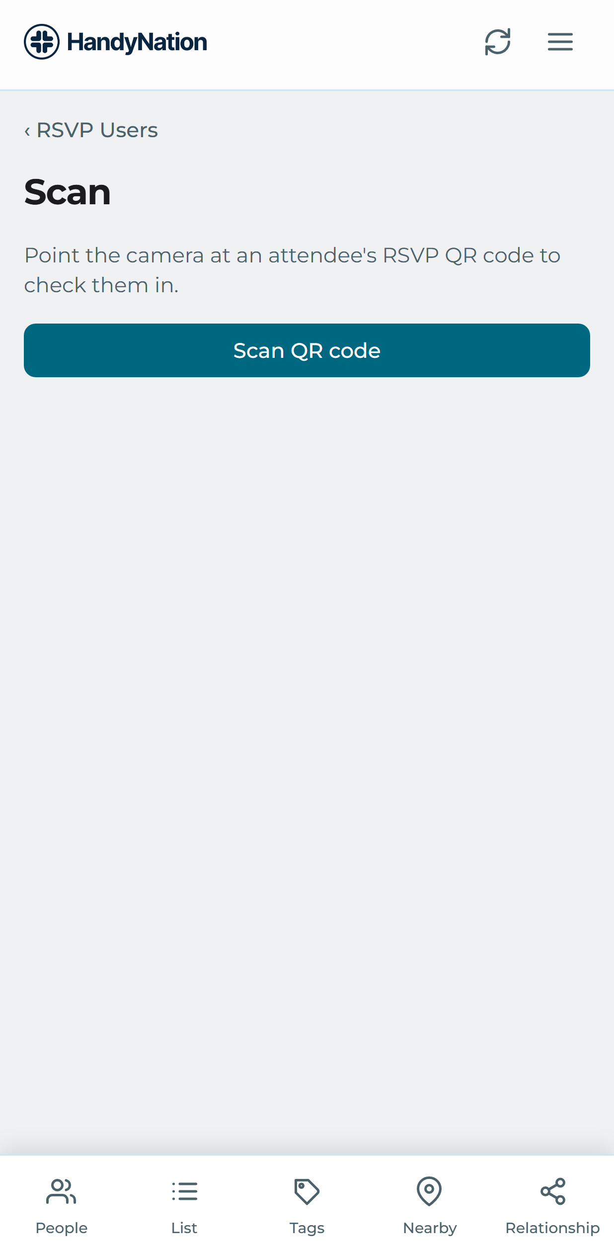 The QR check-in screen