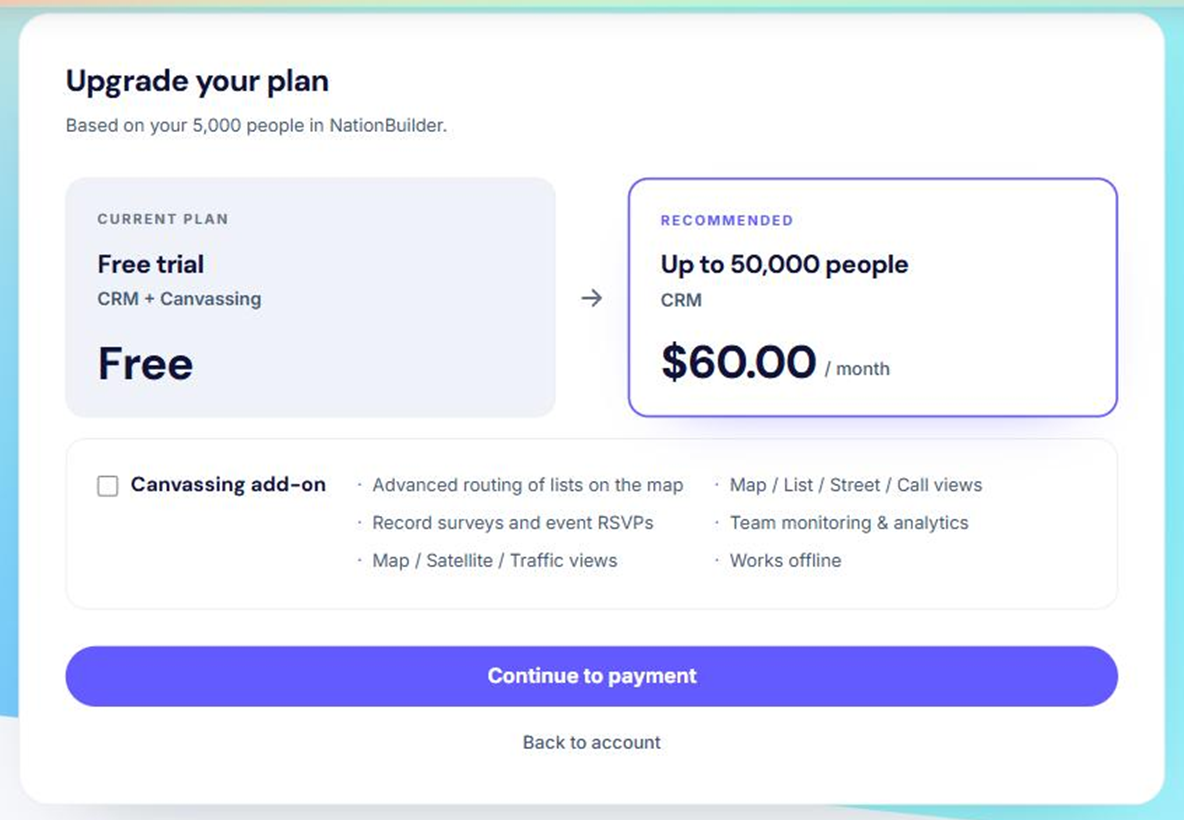 Removing the canvassing add-on from the plan
