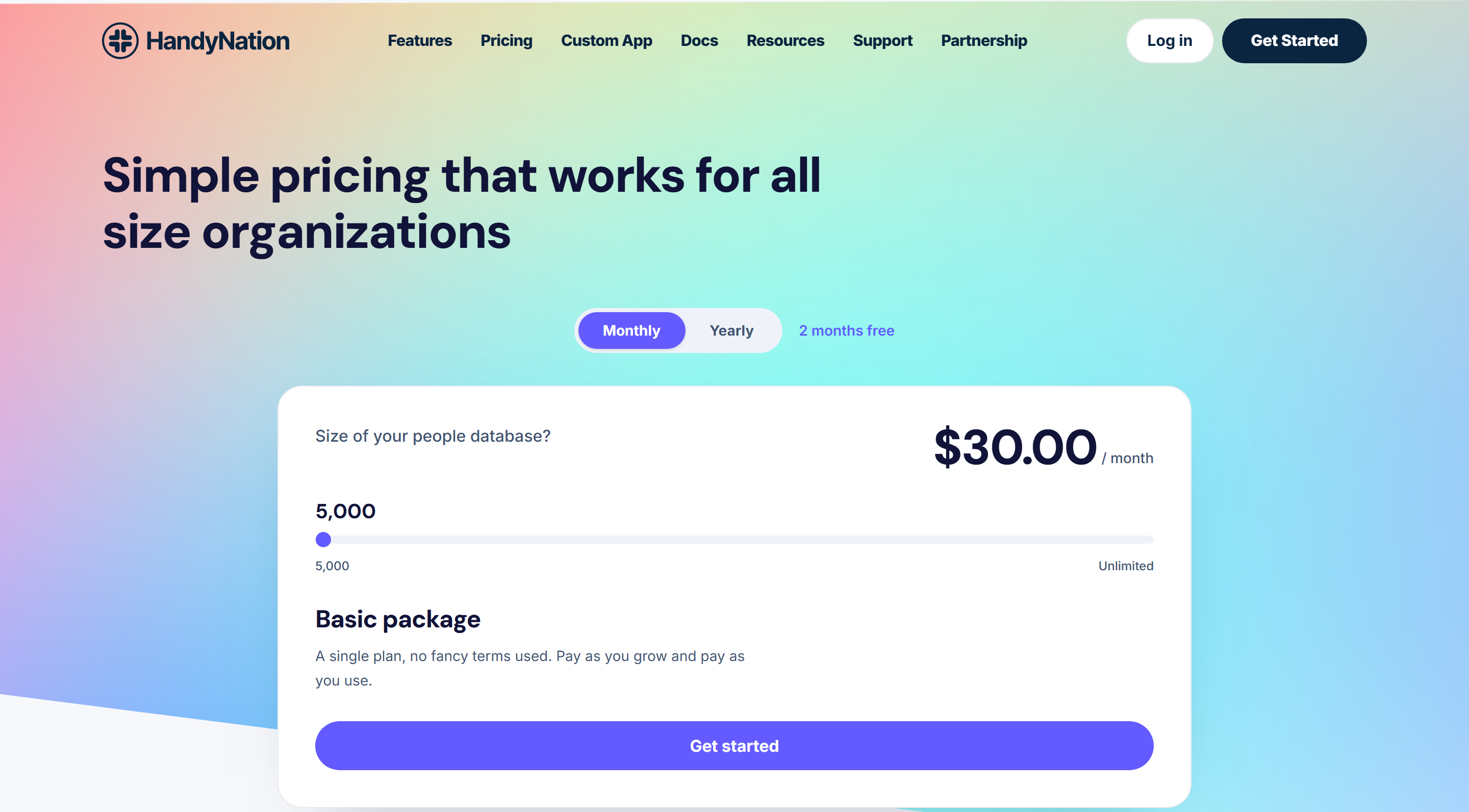Sizing the plan on the pricing page