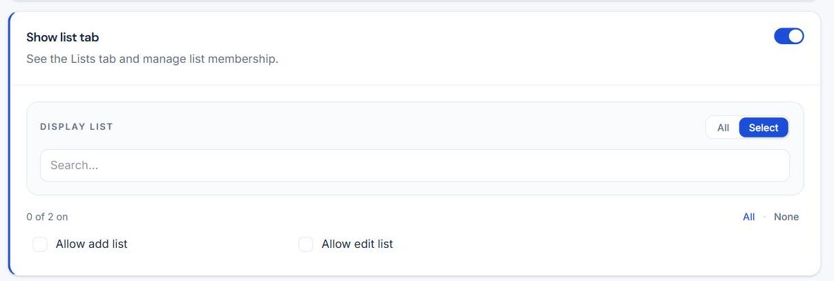 Choosing between all lists and a selected set