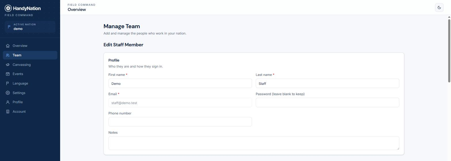 The staff member form
